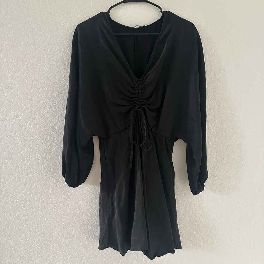 Zara Black Ruched V-Neck Dress